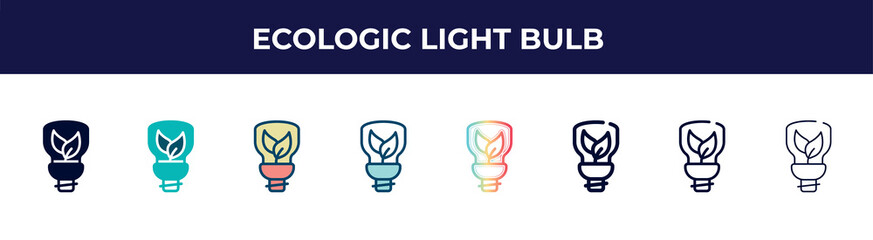 ecologic light bulb icon in 8 styles. line, filled, glyph, thin outline, colorful, stroke and gradient styles, ecologic light bulb vector sign. symbol, logo illustration. different style icons set.