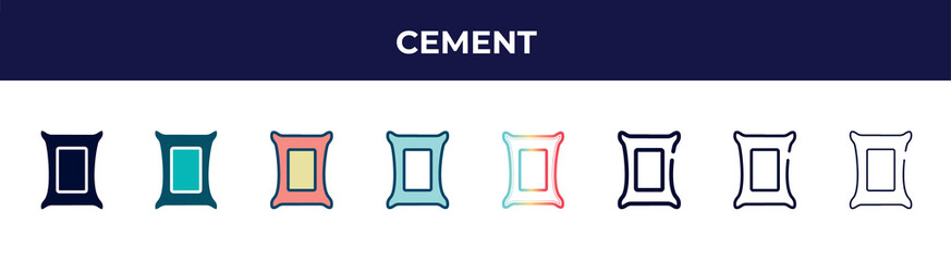 cement icon in 8 styles. line, filled, glyph, thin outline, colorful, stroke and gradient styles, cement vector sign. symbol, logo illustration. different style icons set.