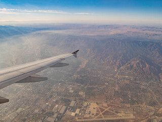 Aerial view of San Bernardino Mountains, view from window seat in an airplane