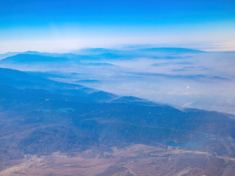 Aerial view of San Bernardino Mountains, Lake Arrowhead and Silverwood Lake