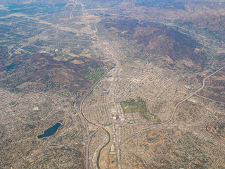Aerial view of the Los Angeles Hollywood area cityscape