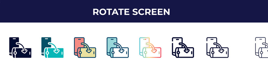 rotate screen icon in 8 styles. line, filled, glyph, thin outline, colorful, stroke and gradient styles, rotate screen vector sign. symbol, logo illustration. different style icons set.