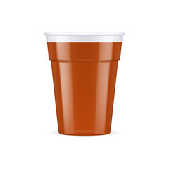Brown Plastic Cup For Single Use. Disposable Container Mockup for Drinks Isolated on White