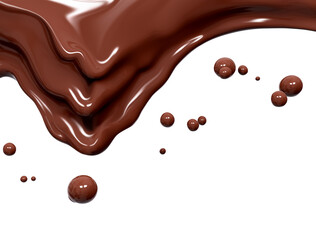 Chocolate splash, food and drink illustration, abstract background, isolated 3d rendering