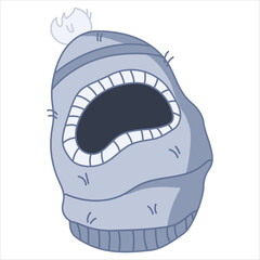 Blue and gray knitted balaclava hat, warm head accessory