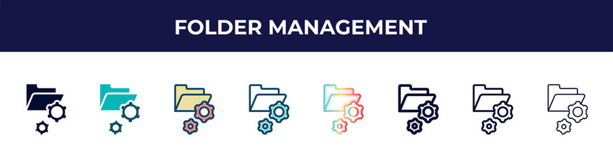folder management icon in 8 styles. line, filled, glyph, thin outline, colorful, stroke and gradient styles, folder management vector sign. symbol, logo illustration. different style icons set.