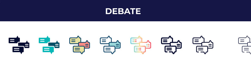 debate icon in 8 styles. line, filled, glyph, thin outline, colorful, stroke and gradient styles, debate vector sign. symbol, logo illustration. different style icons set.