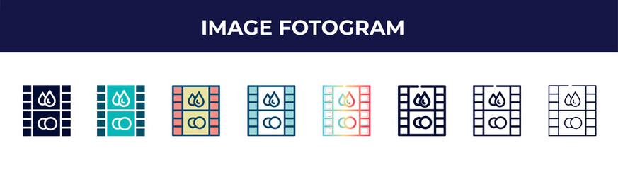 image fotogram icon in 8 styles. line, filled, glyph, thin outline, colorful, stroke and gradient styles, image fotogram vector sign. symbol, logo illustration. different style icons set.