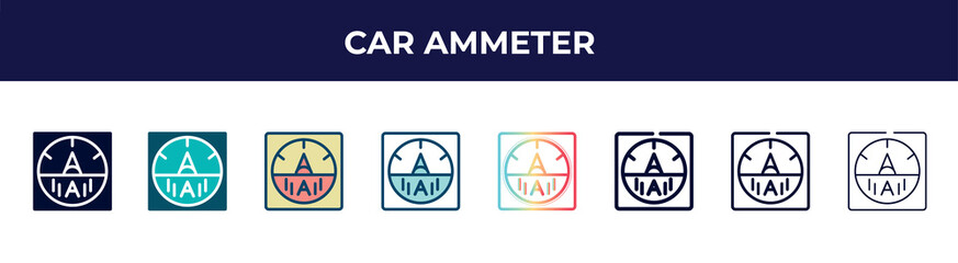 car ammeter icon in 8 styles. line, filled, glyph, thin outline, colorful, stroke and gradient styles, car ammeter vector sign. symbol, logo illustration. different style icons set.