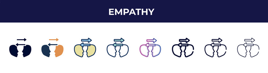 empathy icon in 8 styles. line, filled, glyph, thin outline, colorful, stroke and gradient styles, empathy vector sign. symbol, logo illustration. different style icons set.