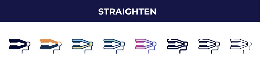 straighten icon in 8 styles. line, filled, glyph, thin outline, colorful, stroke and gradient styles, straighten vector sign. symbol, logo illustration. different style icons set.