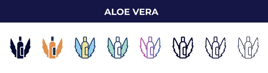 aloe vera icon in 8 styles. line, filled, glyph, thin outline, colorful, stroke and gradient styles, aloe vera vector sign. symbol, logo illustration. different style icons set.
