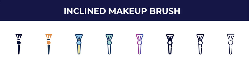 inclined makeup brush icon in 8 styles. line, filled, glyph, thin outline, colorful, stroke and gradient styles, inclined makeup brush vector sign. symbol, logo illustration. different style icons