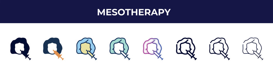 mesotherapy icon in 8 styles. line, filled, glyph, thin outline, colorful, stroke and gradient styles, mesotherapy vector sign. symbol, logo illustration. different style icons set.