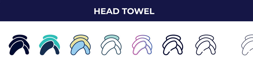 head towel icon in 8 styles. line, filled, glyph, thin outline, colorful, stroke and gradient styles, head towel vector sign. symbol, logo illustration. different style icons set.