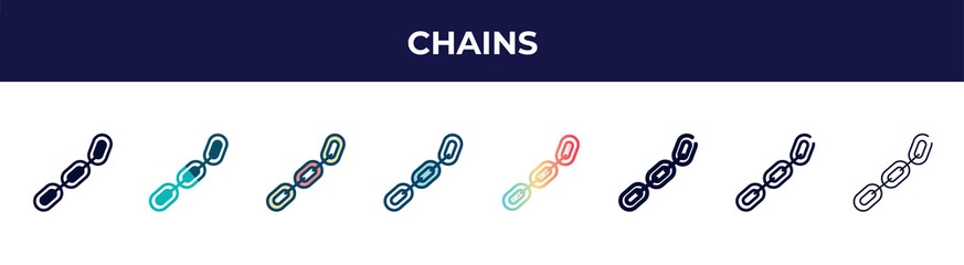chains icon in 8 styles. line, filled, glyph, thin outline, colorful, stroke and gradient styles, chains vector sign. symbol, logo illustration. different style icons set.