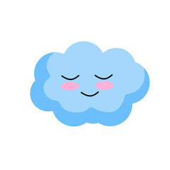 Smiling cloud. Kawaii character. Blue object of sky. Symbol of cloudy weather. Mascot of weather forecast. Cute cartoon illustration