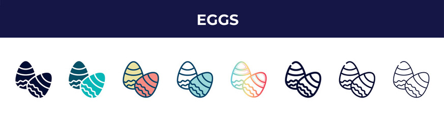 eggs icon in 8 styles. line, filled, glyph, thin outline, colorful, stroke and gradient styles, eggs vector sign. symbol, logo illustration. different style icons set.