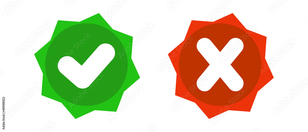 Aufkleber check mark label and cross mark label icon set. vector.
