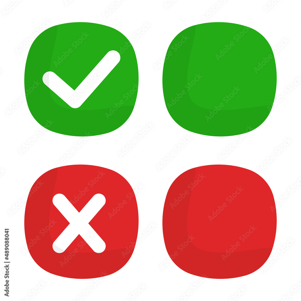 Poster a set of box icons with check marks and cross marks. blank boxes. vectors.