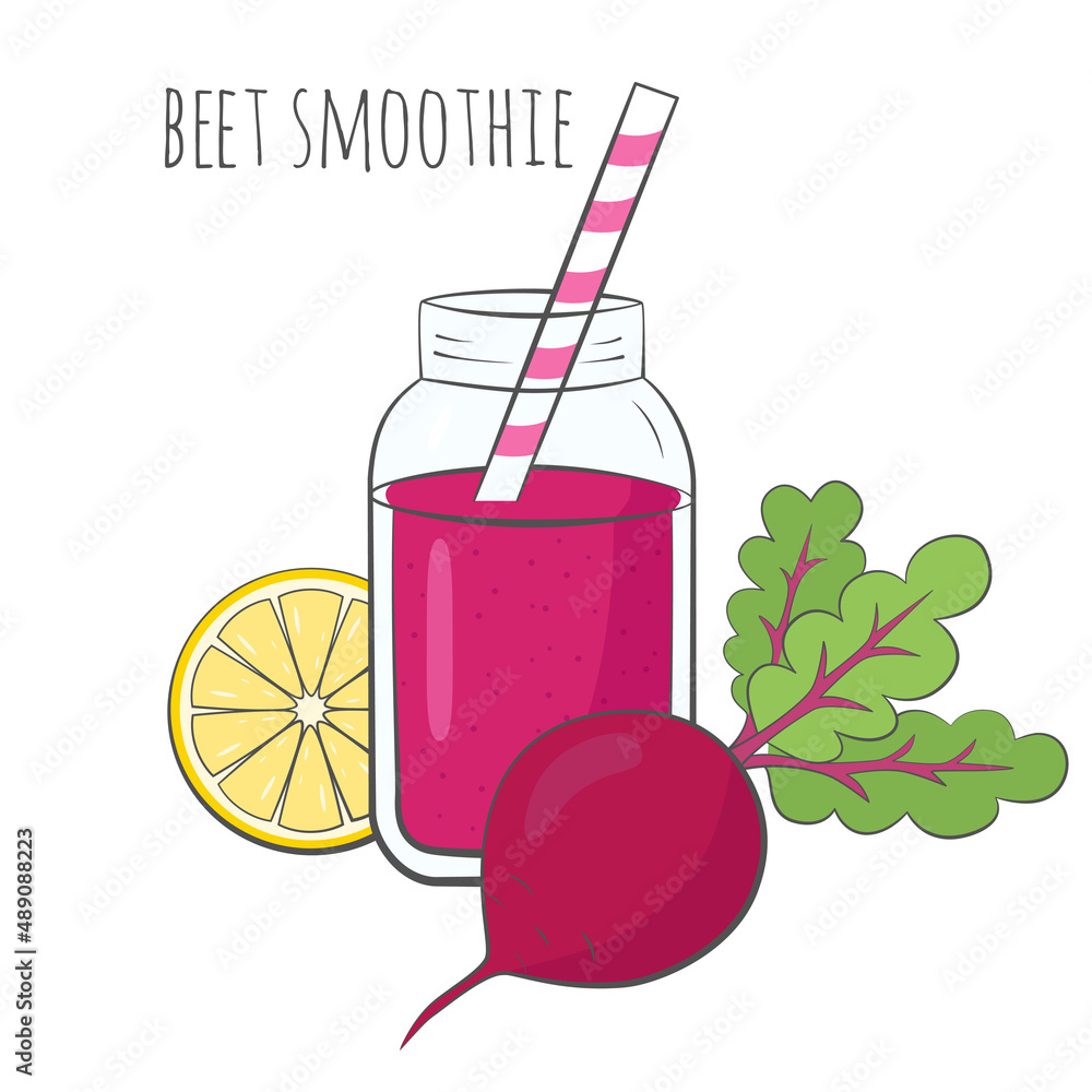 Wall mural beet smoothie in jar with ingredients