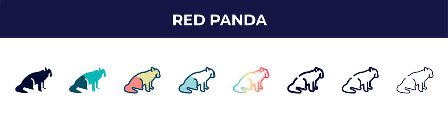 red panda icon in 8 styles. line, filled, glyph, thin outline, colorful, stroke and gradient styles, red panda vector sign. symbol, logo illustration. different style icons set.