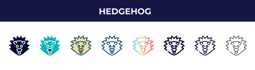 hedgehog icon in 8 styles. line, filled, glyph, thin outline, colorful, stroke and gradient styles, hedgehog vector sign. symbol, logo illustration. different style icons set.
