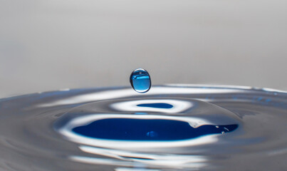 A drop of water in free fall, macro at high speed