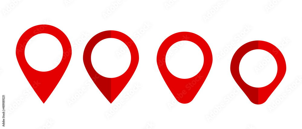 Poster a set of map pin icons in various shapes. location pointers. editable vectors.