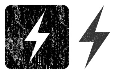 Vector electricity subtracted icon. Grunge electricity watermark, done with icon and rounded square. Rounded square stamp seal contain electricity empty space inside. Vector electricity grunge images.