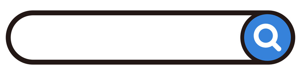 Obraz premium A search bar with rounded corners and a blue magnifying glass search button. Editable vectors.