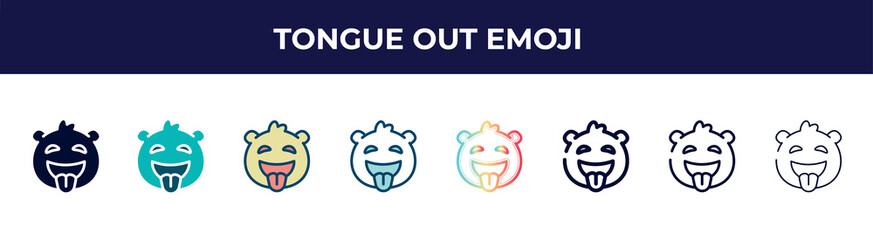 tongue out emoji icon in 8 styles. line, filled, glyph, thin outline, colorful, stroke and gradient styles, tongue out emoji vector sign. symbol, logo illustration. different style icons set.