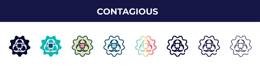 contagious icon in 8 styles. line, filled, glyph, thin outline, colorful, stroke and gradient styles, contagious vector sign. symbol, logo illustration. different style icons set.