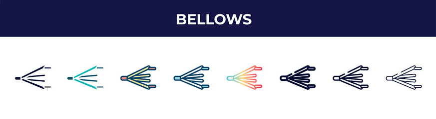 bellows icon in 8 styles. line, filled, glyph, thin outline, colorful, stroke and gradient styles, bellows vector sign. symbol, logo illustration. different style icons set.