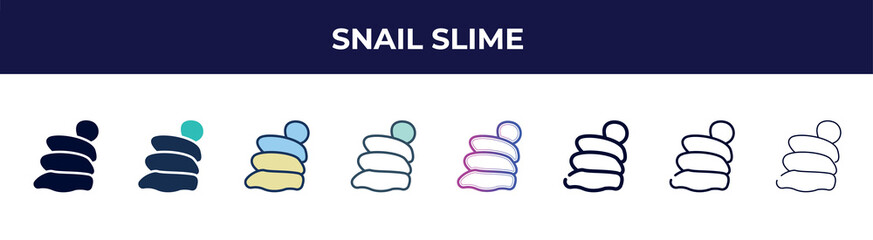 snail slime icon in 8 styles. line, filled, glyph, thin outline, colorful, stroke and gradient styles, snail slime vector sign. symbol, logo illustration. different style icons set.