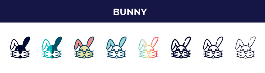 bunny icon in 8 styles. line, filled, glyph, thin outline, colorful, stroke and gradient styles, bunny vector sign. symbol, logo illustration. different style icons set.