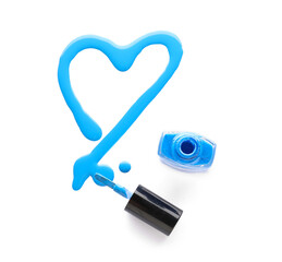 Heart shape frame made of nail polish on white background
