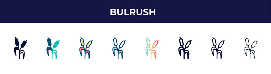 bulrush icon in 8 styles. line, filled, glyph, thin outline, colorful, stroke and gradient styles, bulrush vector sign. symbol, logo illustration. different style icons set.