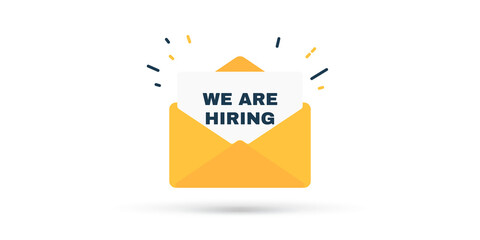Open yellow envelope with letter we are hiring illustration