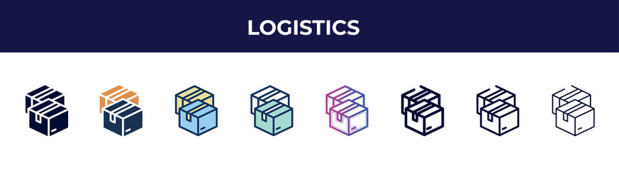 logistics icon in 8 styles. line, filled, glyph, thin outline, colorful, stroke and gradient styles, logistics vector sign. symbol, logo illustration. different style icons set.