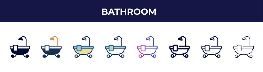 bathroom icon in 8 styles. line, filled, glyph, thin outline, colorful, stroke and gradient styles, bathroom vector sign. symbol, logo illustration. different style icons set.