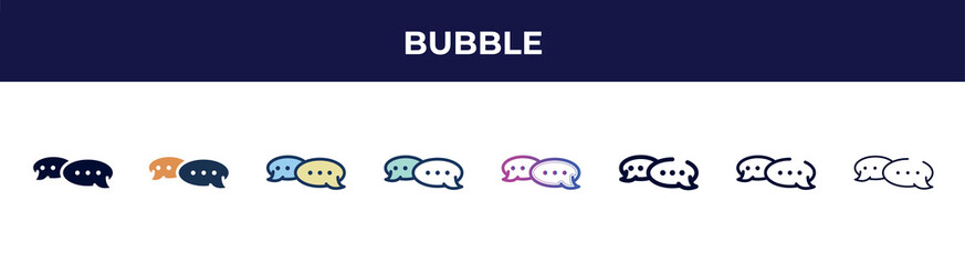 bubble icon in 8 styles. line, filled, glyph, thin outline, colorful, stroke and gradient styles, bubble vector sign. symbol, logo illustration. different style icons set.