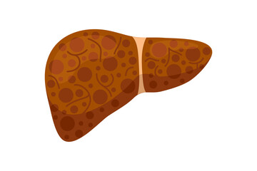 Sick unhealthy liver with jaundice or hepatitis. Human exocrine gland organ destruction concept. Vector fatty hepatic eps isolated illustration
