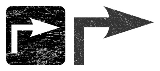 Obraz premium Vector turn right subtracted icon. Grunge turn right watermark, done from icon and rounded square. Rounded square stamp include turn right subtracted shape inside. Vector turn right grunge images.