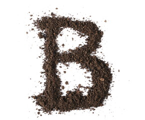 Dirt, alphabet letter B, soil isolated on white, clipping path