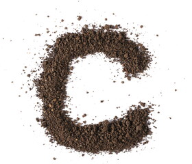 Dirt, alphabet letter C, soil isolated on white, clipping path