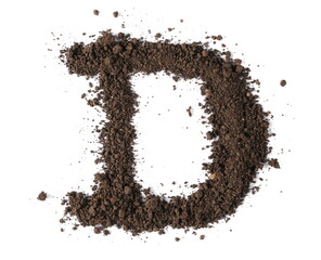 Dirt, alphabet letter D, soil isolated on white, clipping path