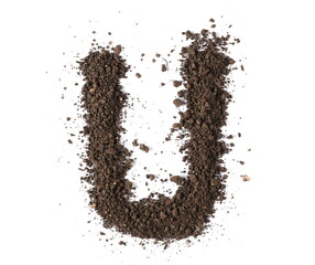 Dirt, alphabet letter U, soil isolated on white, clipping path