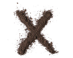 Dirt, alphabet letter X, soil isolated on white, clipping path