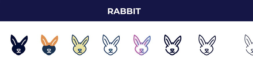 rabbit icon in 8 styles. line, filled, glyph, thin outline, colorful, stroke and gradient styles, rabbit vector sign. symbol, logo illustration. different style icons set.